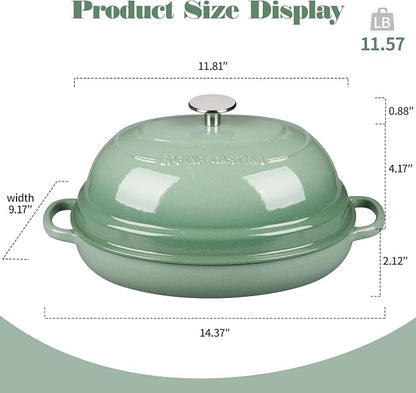 EDGING CASTING Enameled Oval Cast Iron Dutch Oven Pot with Lid, Bread Dutch Oven for Sourdough Bread Baking, Dutch Oven Bread, Bread Oven, 6QT, Sage Green