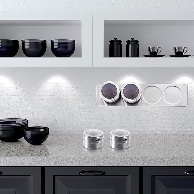 Chengu 3 Pieces Magnetic Spice Rack Stainless Steel Wall Plate Base Wall Mounted Base Under Cabinet Spice Rack for Home Magnetic Spices Jars Container Metal Panels Sticks Kitchen Supplies Camper Stove