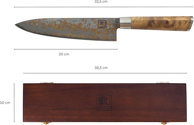 zayiko Damascus Chef Knife 8.8 Inch, VG10 Core Kitchen Knife for Meat, Fish & Vegetables, 67-Layer Copper Damascus Steel, Maple Root Wood Handle, Wooden Gift Box