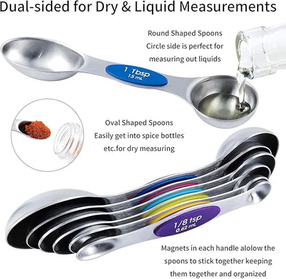 TILUCK measuring cups and magnetic measuring spoons set, stainless steel measuring cups, 6 double-sided stainless steel measuring spoons & 1 leveler (14)