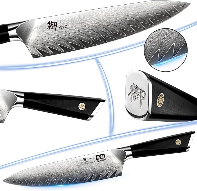SHAN ZU Damascus Chef Knife 8 inch, 67-Layer High Carbon Steel Kitchen Knife,Ultra Sharp Japanese Chef Knife,Professional Kitchen Utility Knives with G10 Ergonomic Handle Cooking Knife with Gift Box