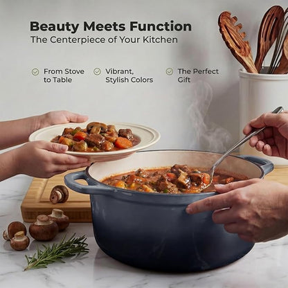 Zulay Kitchen 7.7 Quart Enameled Cast Iron Dutch Oven Pot with Lid – Premium Durability & Oven Safe up to 500°F – Heavy Duty Cookware Perfect for Bread Baking, Stews, Braising & Roasting – Gray
