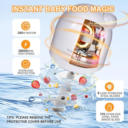 Baby Food Blender, Baby Food Maker & Food Processor, Medium, White | Borosilicate Glass, BPA-Free, Easy to Use & Clean, For Meat, Vegetables, Fruit, Homemade Purees, Baby Feeding Essentials