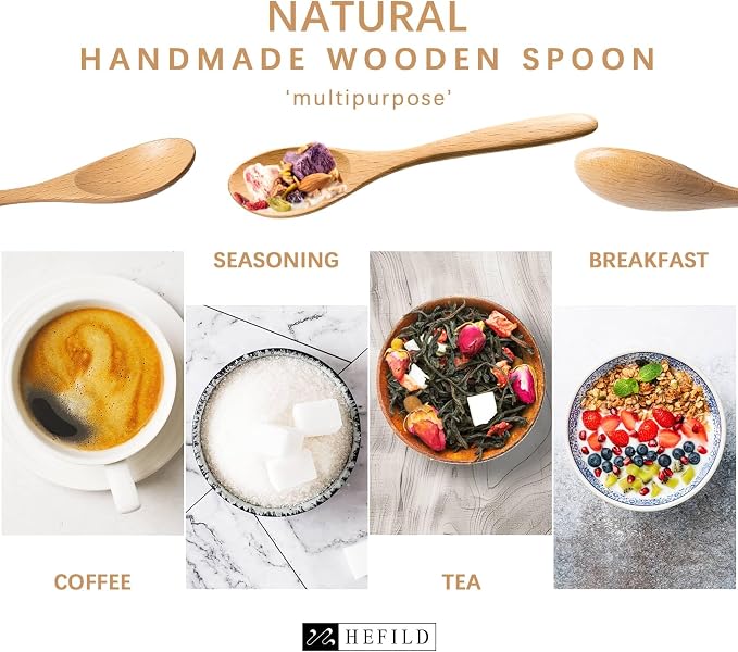 2 PCS Small Wooden Spoons, 5.8 Inch Honey Spoons for Tea, Beech Wooden Honey Teaspoon for Coffee, Little Tiny Wood Spoons, Bamboo Table Spoon for stirring, Wooden Spoons for Utensils Set