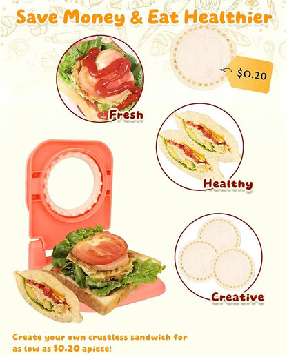 CHICHAUS Uncrustable Sandwich Maker,Sandwiches Pocket Circle Shape 3.7Inch Sandwich Cutter and Sealer,Sandwich Cutter for Kids Breakfast and lunchboxes (Peach Pink)