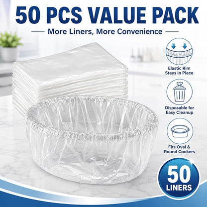 Maxdot 50 Pcs Slow Cooker Liners with Elastic Band Large 13" x 21" Cooking Bags Disposable Pot Liners Fit 3 Qt to 6.5 Qt Large Slow Cooker Cooking Bags Suitable for Oval and Round Pots