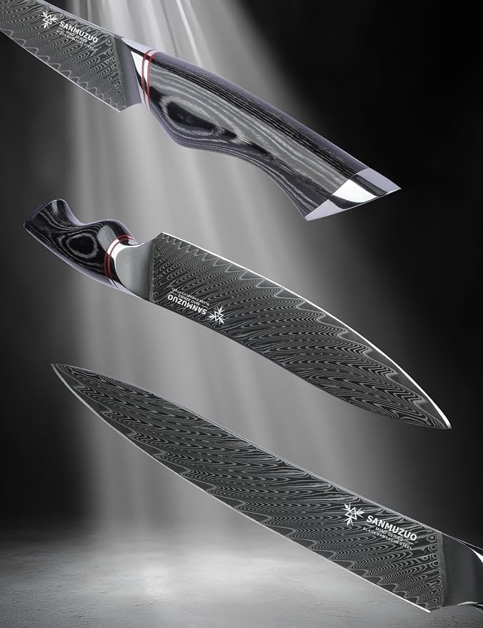 8 Inch Carving Knife, Slicing Knife - Black Damascus Steel with Ergonomic Handle - MIAO Series