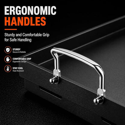 Cast Iron Griddle for Gas Grill, 25" x 16" Nonstick Flat Top Grill Griddle Plate, No Seasoning Required, Heavy Duty Outdoor BBQ Griddle with Grease Drain for Camping, Tailgating and Backyard Cooking