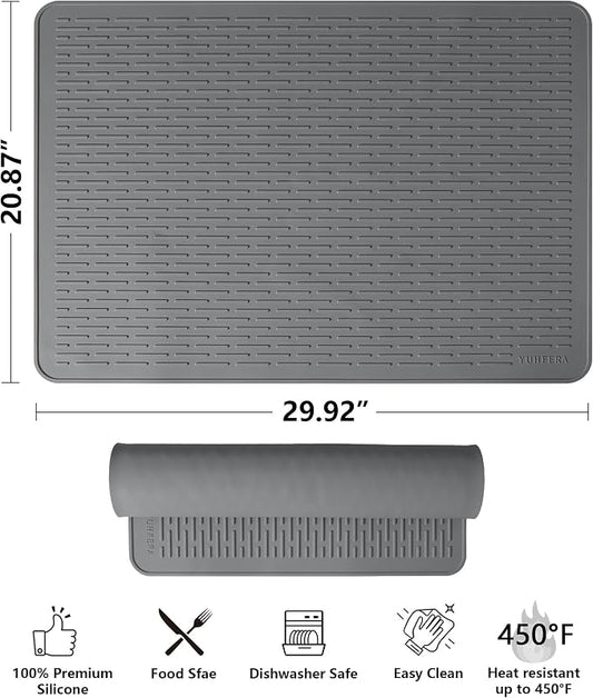 YUHFERA Stove Top Cover for Electric Stove - Silicone Stove Mat for Glass Top, Glass Cooktop Protector, XL Dish Drying Mats for Kitchen,Oven Covers for Electric Stove (Gray,30 x 21)