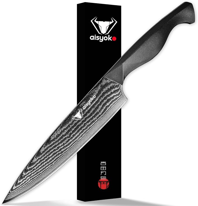aisyoko Professional Chef Knife 8 "Damascus Kitchen Knife 8C High carbon stainless steel Super sharp,Ergonomic Full Tang ABS Anti-Skid Handle utility knife Japanese Cooking Knife with Luxury Gift Box