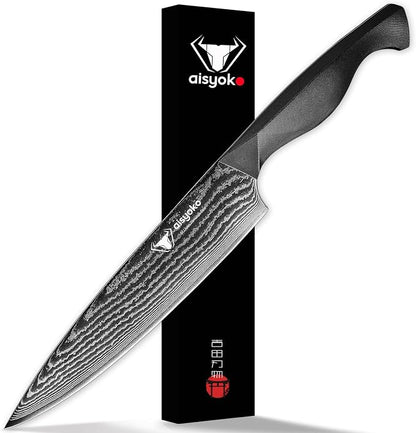 aisyoko Professional Chef Knife 8 "Damascus Kitchen Knife 8C High carbon stainless steel Super sharp,Ergonomic Full Tang ABS Anti-Skid Handle utility knife Japanese Cooking Knife with Luxury Gift Box