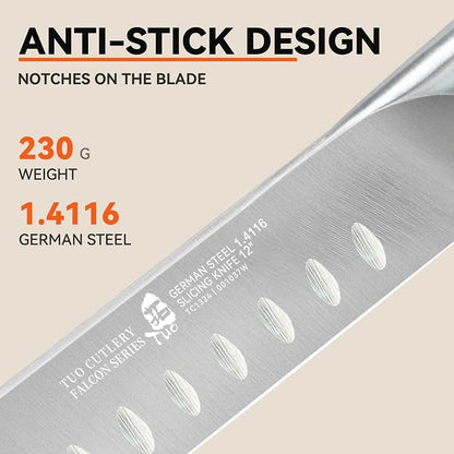 TUO Carving Knife, 12 inch Brisket Knife for Cutting Smoked Meat, Slicing Through Roast, High Carbon German Steel, Ergonomic Handle, BBQ Gifts - Falcon Series