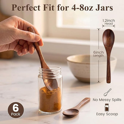 HANSGO 6PCS Wooden Spoons for Eating, 6 Inch Small Wooden Spoons for Honey, Coffee, Tea, Hot Cocoa, Jam, Bath Salts, Little Wood Table Spoon for Stirring, Smooth Finish, Unique Gifts for Men Women