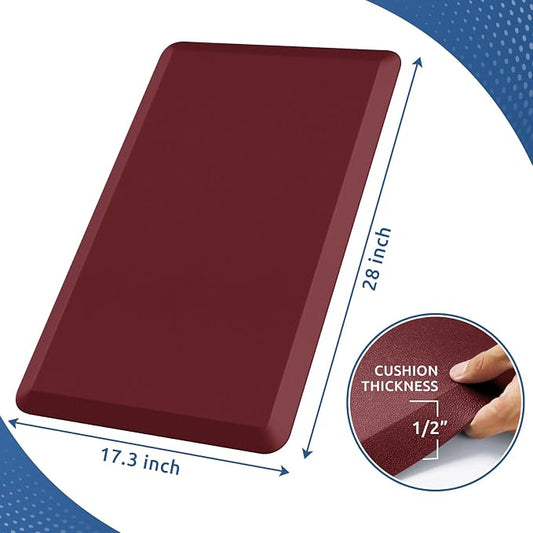 KitchenClouds Kitchen Mat Cushioned Anti Fatigue Rug 17.3"x28" Water Resistant Non Slip Kitchen Standing Desk Mat Comfort Floor Mats for Kitchen House Sink Office (Red)