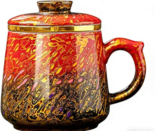 Lacquer Moment Handcrafted One-of-a-Kind Lacquer Cup 360ml (12.2oz) with Removable Infuser Artisan Chinese Lacquerware Luxury Gift for Her Him Mother’s Day Birthday Anniversary (Crimson Flame)
