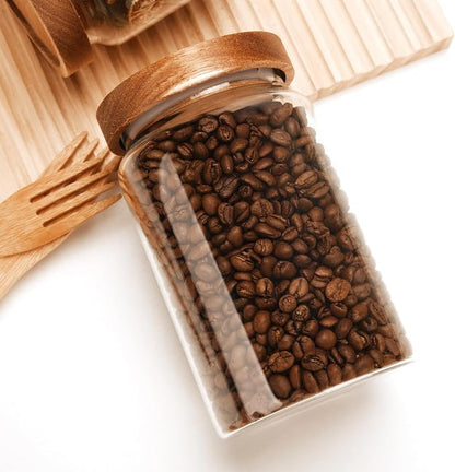 Custde Glass Jar with Lid, 28.7 FL oz Airtight Glass Storage Jar for Kitchen Counter, Pantry, Decorative Jar for Coffee, Sugar, Candy (Wooden 28.7 FL OZ)