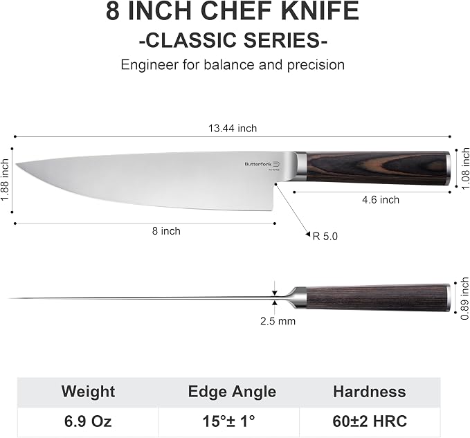 8 Inch Chef Knife, High-Carbon Stainless Steel Kitchen Knives with Pakkawood Handle, Ultra Sharp Cooking Knife for Meat & Vegetables, Gift for Home Cooks & Chefs