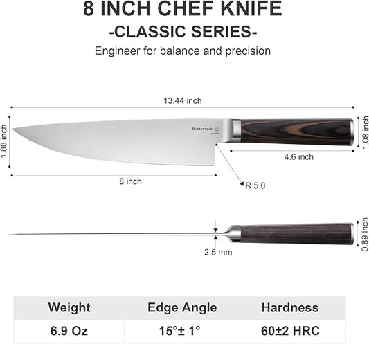 8 Inch Chef Knife, High-Carbon Stainless Steel Kitchen Knives with Pakkawood Handle, Ultra Sharp Cooking Knife for Meat & Vegetables, Gift for Home Cooks & Chefs