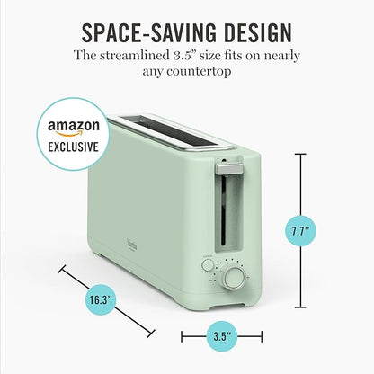 Martha Stewart 2 Slice Long Slot Toaster, Extra Wide for Sourdough & Bagels, 10 Setting Shade Control, Removable Crumb Tray, Self-Centering Design, Defrost/Reheat, Cancel, Slim Space-Saving, Honeydew