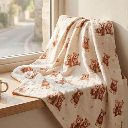 4-Pack Muslin Swaddle Blankets for Newborns | 100% Cotton Breathable Soft Muslin, Large 31.5"x43.3" | Multi-Use Stroller Sunshade Nursing Cover & Receiving Blanket, Bear Checkered