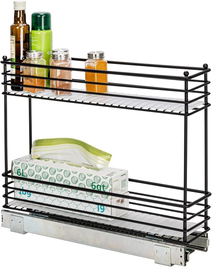 Household Essentials Glidez Under Cabinet 2‑Tier Pull‑Out Storage Organizer with Removable PEVA Liners, Matte Black