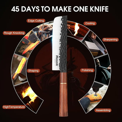 Huusk Japan Knife, Nakiri Knife Japanese Vegetable Knives 7 Inch, Multipurpose Asian Kitchen Chef Knives,Hand Forged High Carbon Steel Sharp Cleaver, Ergonomic Rosewood Handle, Gifts Idea for Men