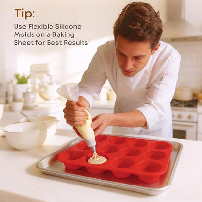 Silicone Muffin Pans for Baking Nonstick 2 Pcs, 12 Cup Regular Cupcake Pan, Food-Grade Silicone Baking Molds for Cupcakes, Egg Bites, Freezer, Red