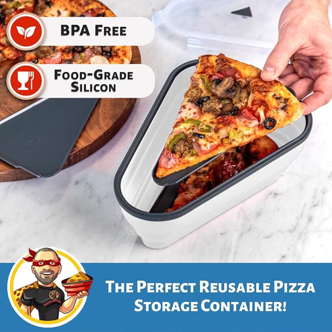 PIZZA PACK The Perfect Reusable Pizza Storage Container with 5 Microwavable Serving Trays - BPA-Free Adjustable Pizza Slice Container to Organize & Save Space, 2 Pack, White