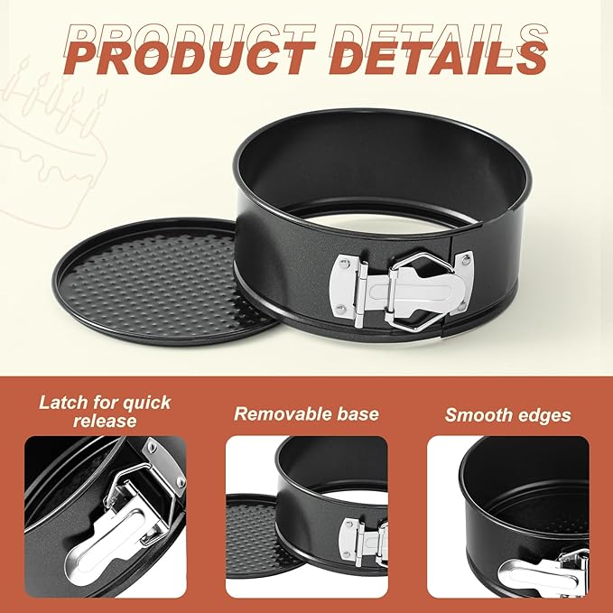 Funnymoom 4 Pcs 7 Inch Non Stick Springform Pan with Removable Bottom Carbon Steel Cheesecake Pan Round Springform Cake Mold with Stainless Steel Spring Buckles for Baking Kitchens Restaurant