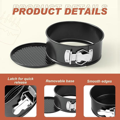 Funnymoom 4 Pcs 6 Inch Non Stick Springform Pan with Removable Bottom Carbon Steel Round Springform Cheesecake Pan with Stainless Steel Spring Buckles for Baking Kitchens Restaurant(Black)