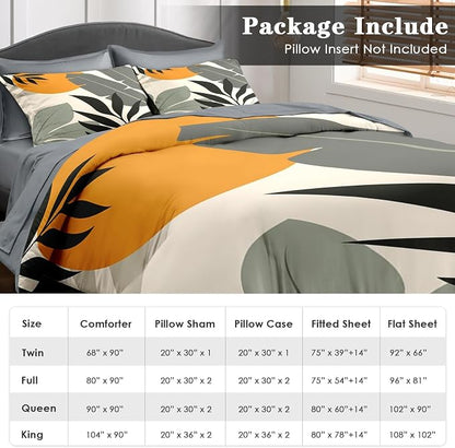 Pamnest Comforter Set King Size, Tropical Palm Leaves 7 Pcs Bedding for Kids and Adults, Vintage Monstera Bed Sheet Sets with Fitted Sheet 2 Pillowcase & 2 Sham for Bedroom Bed Decor