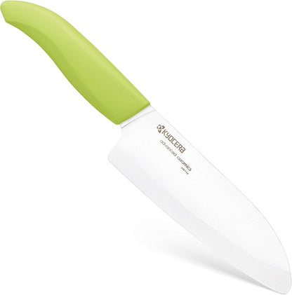 KYOCERA Revolution 2-Piece Ceramic Knife Set: 5.5" Santoku and 4.5" Utility Knife for Your Cooking Needs, White Blades with Green Handles