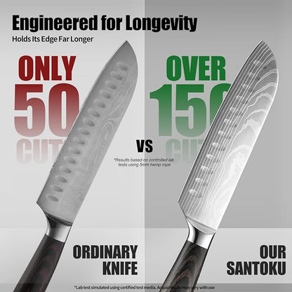Santoku Knife 7 Inch - Ultra Sharp Japanese Steel Kitchen Knife, All-Purpose Chef Knife with Ergonomic Handle, Perfect for Slicing, Dicing, and Chopping, Luxury Gift Box Included
