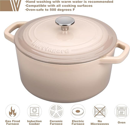 VORRINGARD Enameled Cast Iron Dutch Oven Pot with Lid, for Bread Baking, Round Bread Oven- include Sourdough Bread Baking Supplies Set, 6QT, Latte
