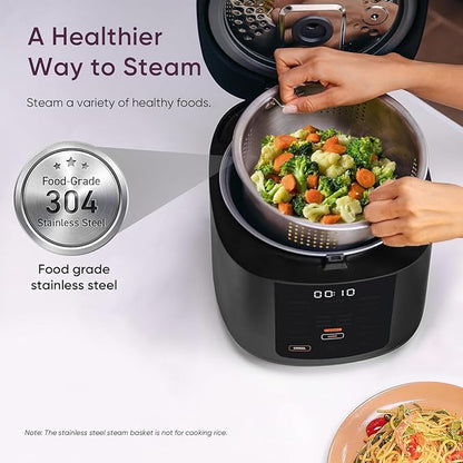 Cosori Rice Cooker 10 Cup, 24h Keep Warm, Non-stick Ceramic Inner Pot, 18 Functions Fuzzy Logic Rice Maker with Stainless Steel Steamer Basket, Sauté, Slow Cooker, Black