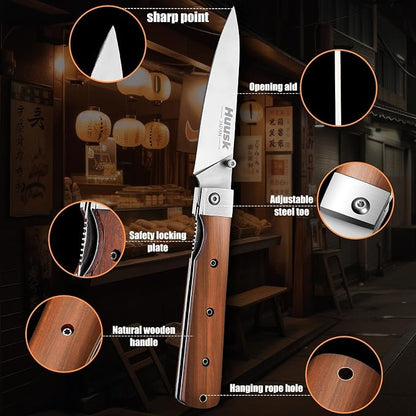 Huusk Japanese Folding Fruit Knife - Pocket Paring Knives with 440C Stainless Steel Ultra Sharp Blade, Portable Kitchen Knives, Christmas Gift for Men and Women