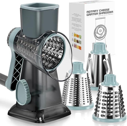 Badelite Cheese Grater Vegetable Cheese Shredder Slicer Grater for Kitchen 3 Changeable Blades for Cheese Potato Zucchini Nuts Chocolate (Grey Blue)