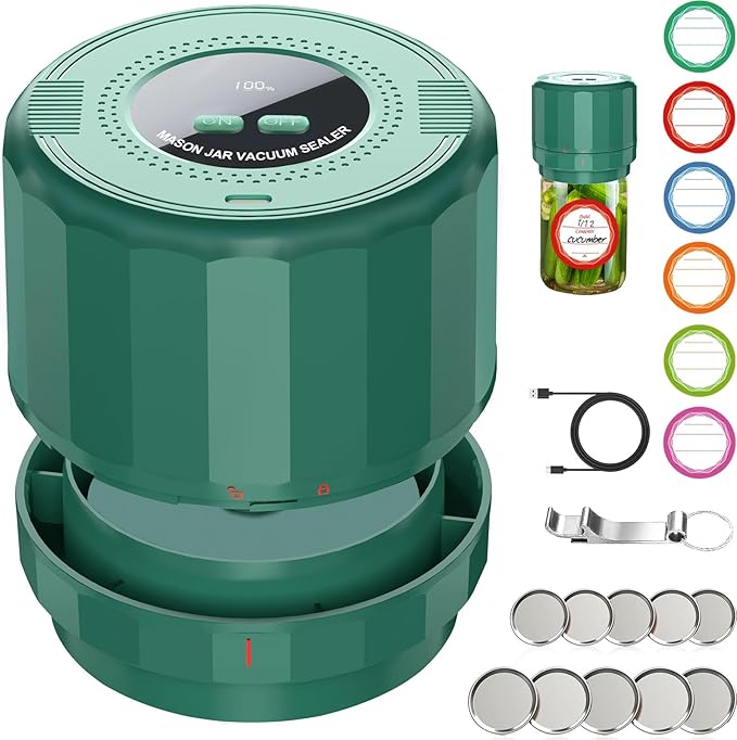 UNERVER Mason Jar Vacuum Sealer Kit, Electric Airtight Food Saver for Wide & Regular Mouth Jars, Easy to Use Vacuum Sealer for Meal Prep, Pantry Storage & Keeping Food Fresh Longer