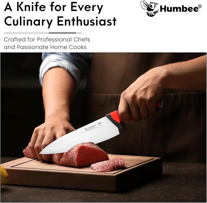 8-Inch Chef Knife, NSF Certified Razor-Sharp High Carbon Stainless Steel Blade – Ergonomic Color Coded Handle, Non-Slip Grip Kitchen Knife, DT-10 Series, Red