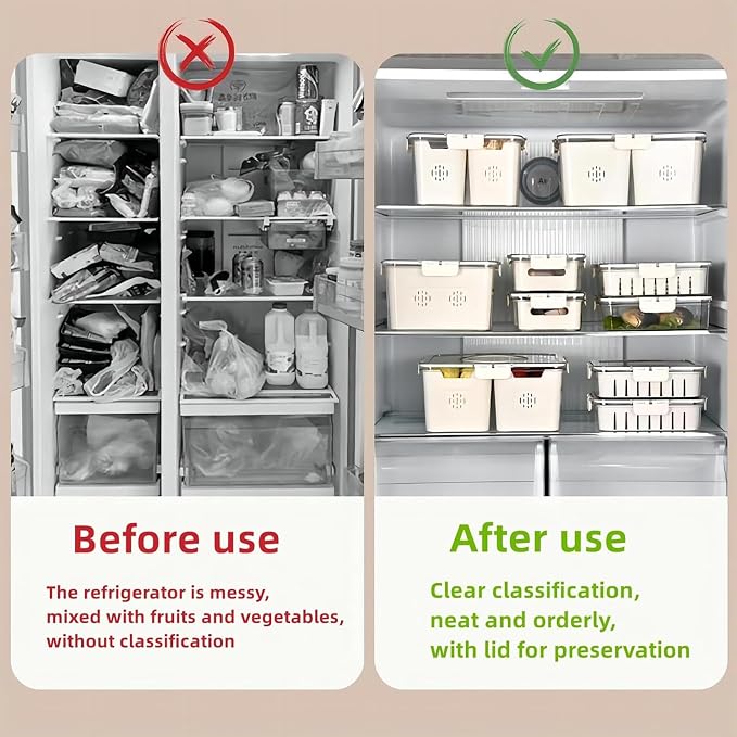 Fruit Storage Containers for Fridge with Lids, Handle and 2 Removable Colanders, Portable Refrigerator Fruit Organizer Bins, BPA-Free Fresh Produce Saver & Food Box for Food, Vegetable, Egg Storage