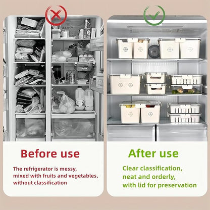 Fruit Storage Containers for Fridge with Lids, Handle and 2 Removable Colanders, Portable Refrigerator Fruit Organizer Bins, BPA-Free Fresh Produce Saver & Food Box for Food, Vegetable, Egg Storage