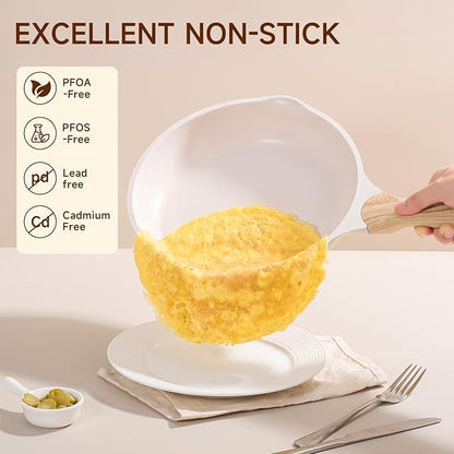 JEETEE 8 Inch Nonstick Frying Pan Stone Coating Cookware, Nonstick Omelette Skillet with Soft Touch Handle, Compatible with All Stoves