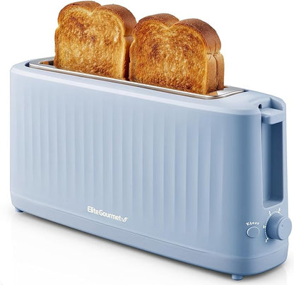 Elite Gourmet ECT2517OX SLIMTOAST™ 2-Slice Long Slot Toaster, Cool-Touch Body, 6 Browning Shades, Extra-Wide 1.5" Slot for Artisan Bread, Bagels, Waffles & English Muffins, Ocean Blue