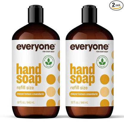 Everyone Liquid Hand Soap Refill, 32 Ounce (Pack of 2), Meyer Lemon and Mandarin, Plant-Based Cleanser with Pure Essential Oils