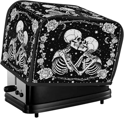2 Slice Black Romantic Skull Toaster Cover Waterproof Dust Fingerprint Bread Machine Cover Washable Kitchen Appliance Protector For Home Kitchen Bakeware Table Decor Women Gifts