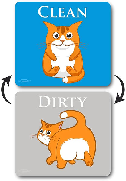 Orange Funny Cat Clean Dirty Dishwasher Magnet, Dishwasher Magnet Clean Dirty Sign, Reversible Funny Dish Washer Refrigerator Sign, Cute Cat Stickers, Double Sided