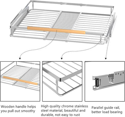 Large Expandable Pull Out Cabinet Drawer, Heavy Duty Slide Out Basket Cabinet Organizer for Kitchen, Under Sink, Bathroom, Wardrobe, 17''-28''W(3 Pack)