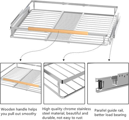 Large Pull Out Kitchen Cabinet Organizer, 22.7''-39.8''Width, Heavy Duty Slide Out Pantry Shelves Sliding Drawer Storage for Kitchen, Under Sink, Bathroom, Wardrobe, Set of 2