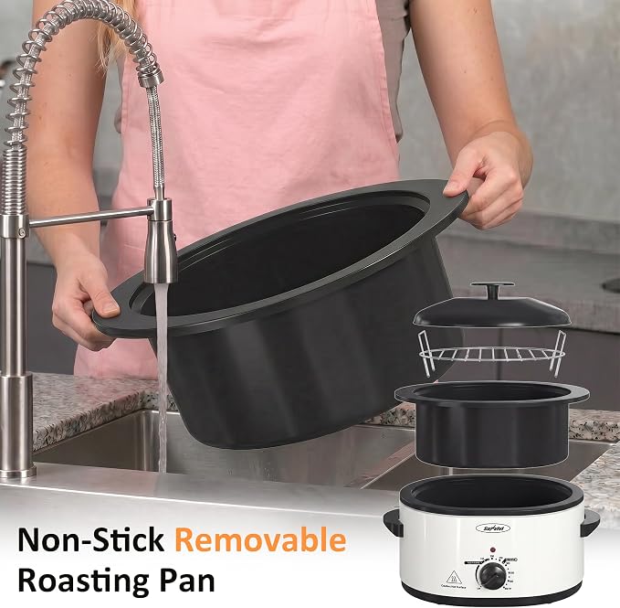 Sunvivi Electric Roaster Oven for Small Families, 8QT Portable Roaster with Self-Basting Lid Defrost & Keep Warm, Adjustable Temp 150°F-450°F for Baking, Slow Cooking, Buffet Serving & RV Camping