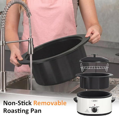 Sunvivi Electric Roaster Oven for Small Families, 8QT Portable Roaster with Self-Basting Lid Defrost & Keep Warm, Adjustable Temp 150°F-450°F for Baking, Slow Cooking, Buffet Serving & RV Camping